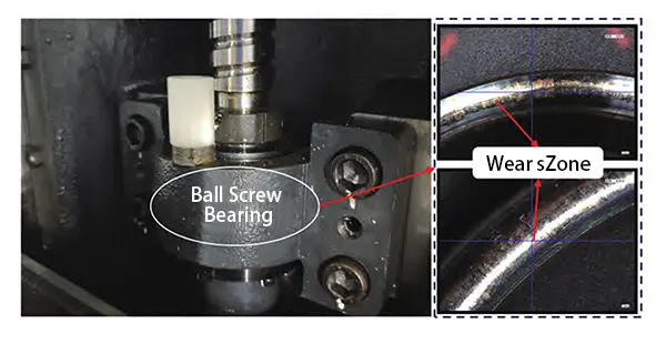 Figure 12 Depth of field image showing excessive wear on the Z axis lead screw bearing of Machine Tool I