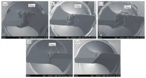 Fig.10 Morphology of micro drill bits after drilling 10 000 holes on aluminum alloy plate with different coatings