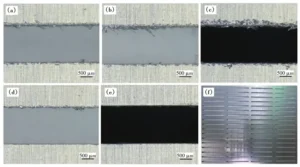 Fig.15 Morphology of slot after routing aluminum substrate of 10 m by routing cutters with different coatings