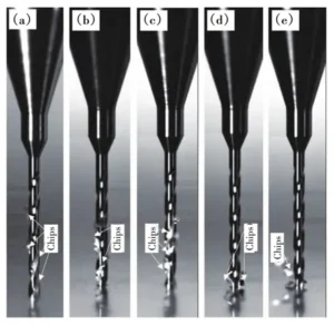 Fig.8 Extraction of aluminum chips along micro drill bit with different coatings